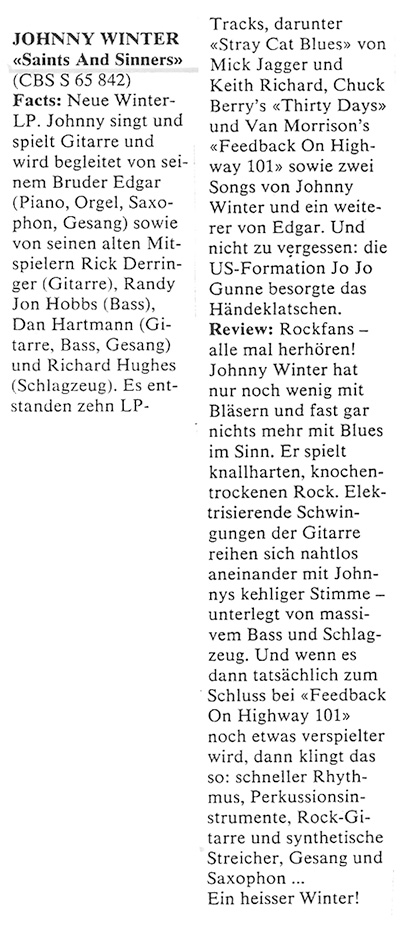 German review on "Saints and Sinners" 1974